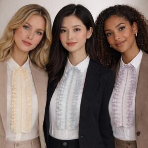 Vintage 1960s Ruffled Dickey Collars with Trim Set of 3